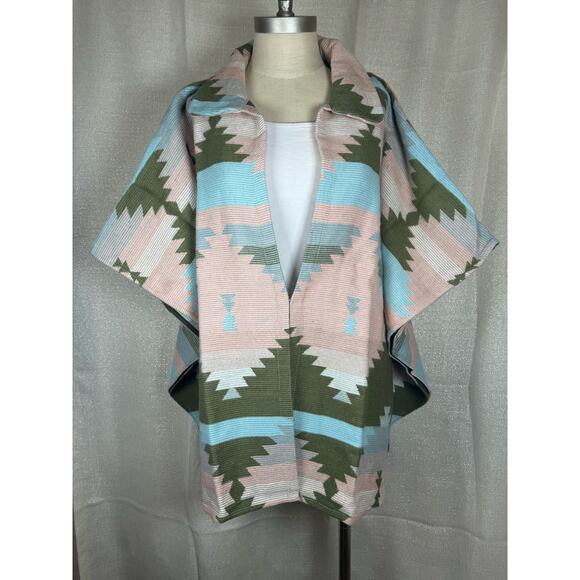 TAMSY Peach and Olive Color Open Front Jacquard Jacket Women’s One Size - Picture 1 of 8